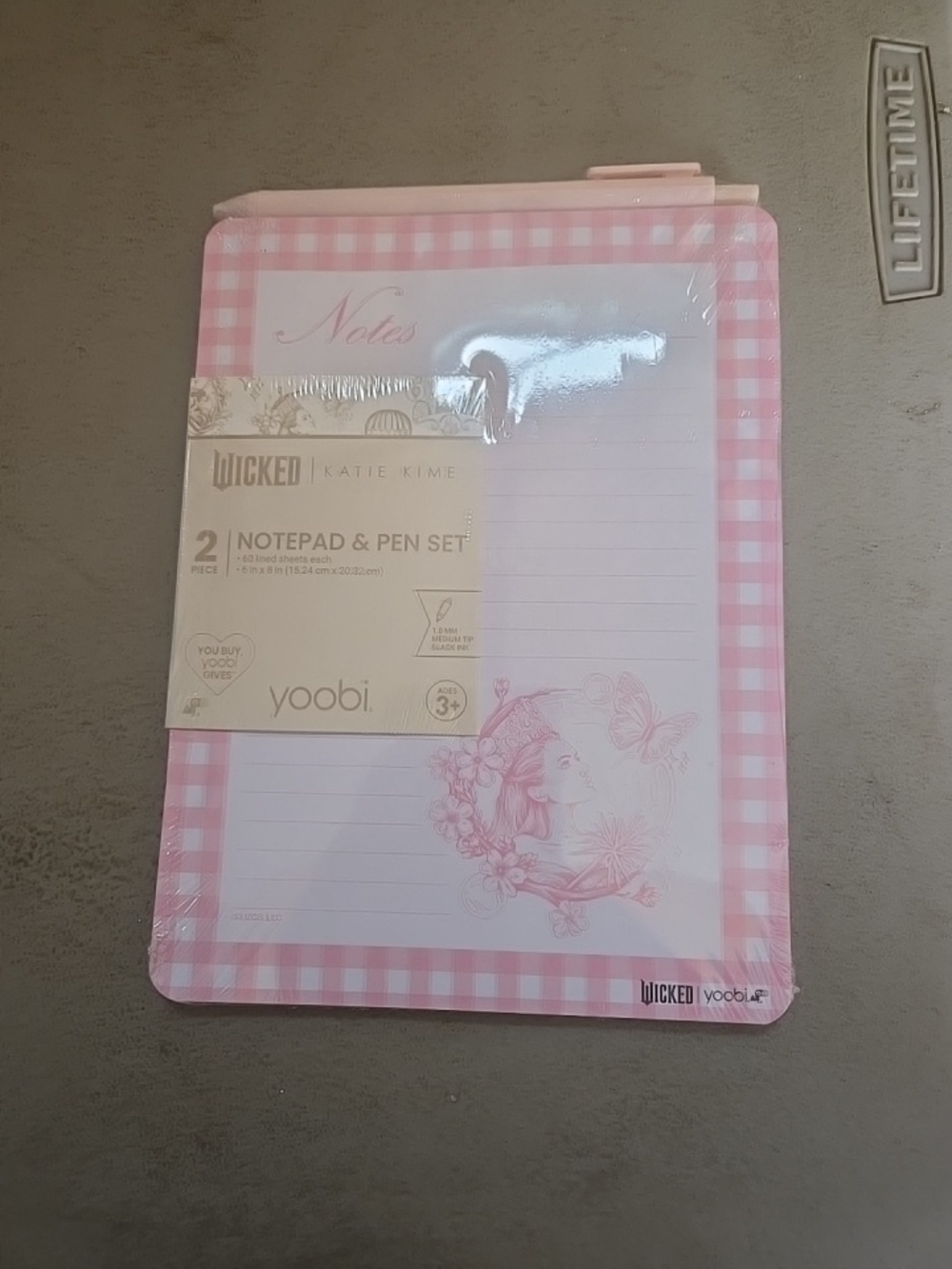 Yoobi Wicked Pink Gingham Notes Notepad & Pen Set
